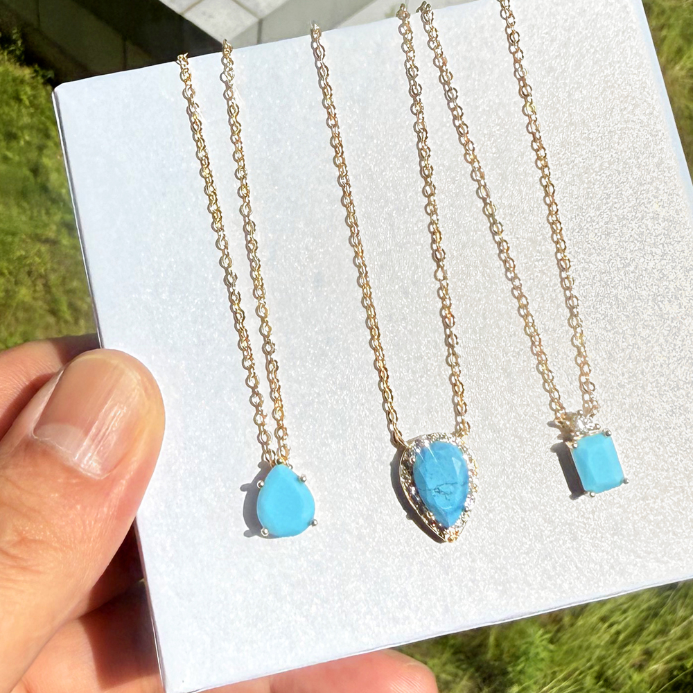 sdzstone 2025 NEW arrived water drop turquoise necklace Zircon Clavicle Chain Women's Gold Plated Color Preserved fashion jewelry