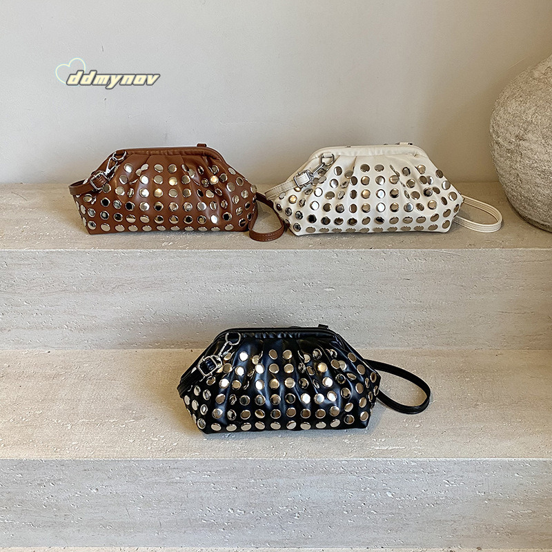 Trendy Punk Style Crossbody for Women 2025 Summer High-end Fashion Polka Dot Studded Shoulder Shell Bag ddmynov ddmynov