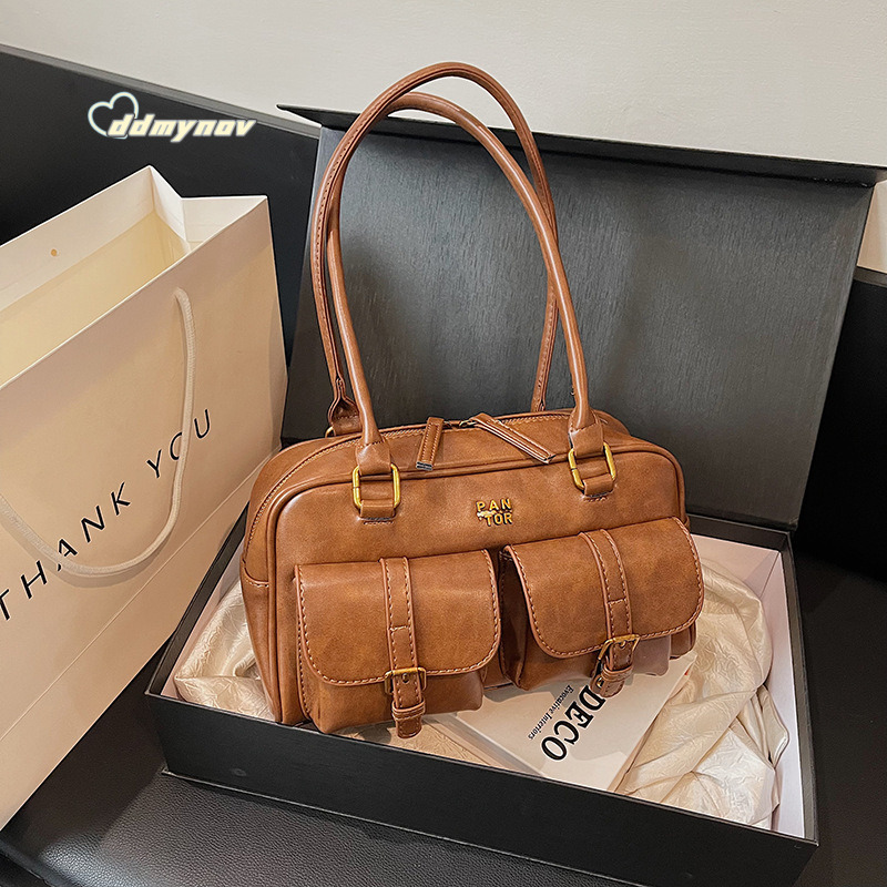 Milad Brown for Women 2024 New Autumn Winter Boston Commuter Underarm Shoulder Pillow Bag ddmynov ddmynov
