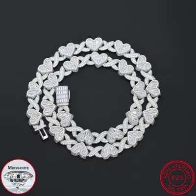 Unisex High Quality VVS1 Moissanite Heart Shape Necklace 925 Sterling Silver Hip Hop Jewelry for Men