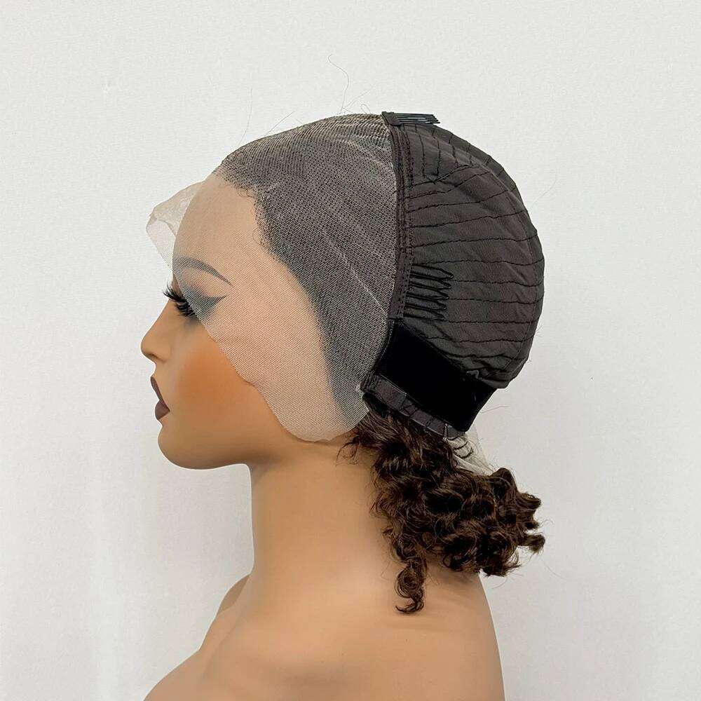 250% Density Double Drawn 12A 10 Inches Bob Pixie Cut Water Wave Curly 13x4 Transparent Lace Front Human Hair Wig