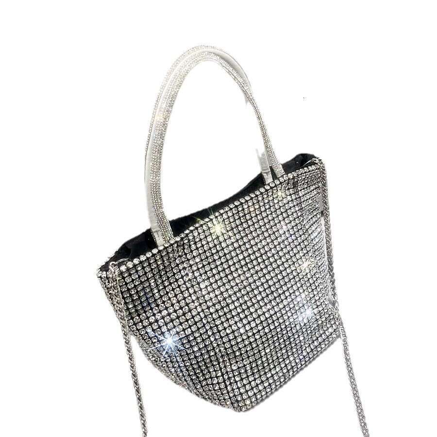 2025 fashionable Women's Shiny Rhinestone Handmade Designer Evening Chain Tote Bag