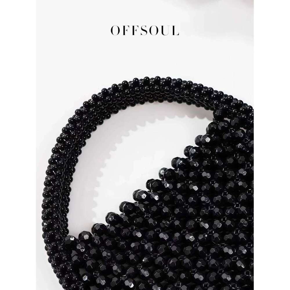 Hollow Hand-Made Metal Sense Gold Woven Half-Round String Beads Pearl Bag Round Handbag