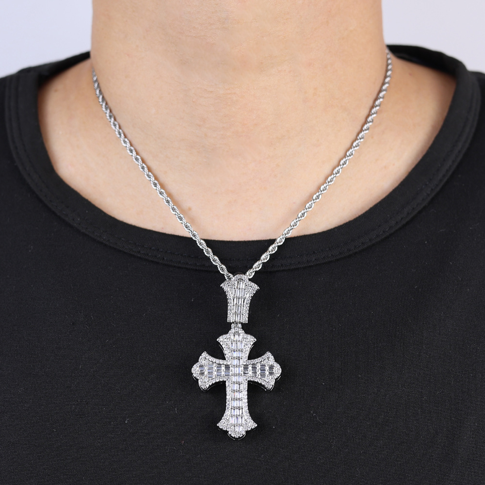 Hip Hop TopBling T Zircon Cross Pendant Necklace with Cross Tennis Chain Jewelry