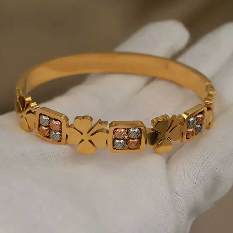 Stainless Steel Metal Mix Beads Flower Bangles for Women Fashion Brand Jewelry Elegant Bangles Accessories Z250616