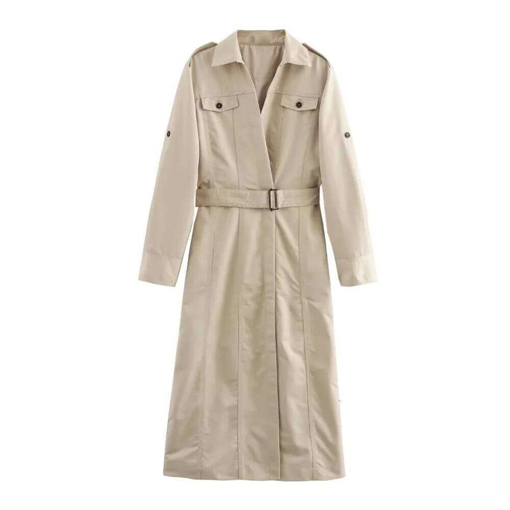 2025 Autumn New Product Women's Fashion Casual Small Collar With Belt Medium Length Windbreaker Coat