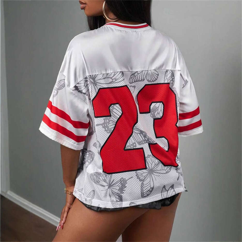 Summer New Women's Fashion Trendy Casual Loose Printed Hollow Out T-Shirt Short Sleeve B5