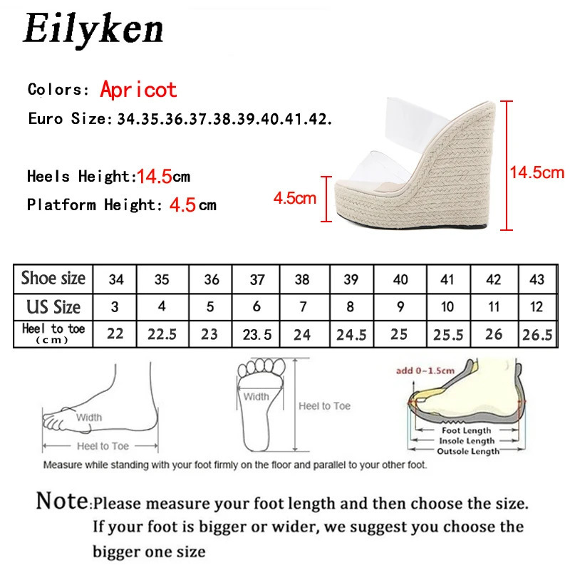 Eilyken Summer PVC Transparent Peep Toe Cane Straw Weave Slippers Platform Wedges Sandals Women Fashion High Heels Female Shoes 250614