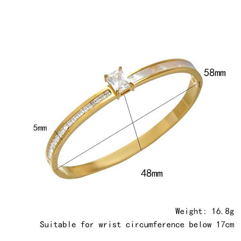 FYSARA Simple Geometry Style High Quality Stainless Steel Zircon Colorful Shell Bangle for Women Party Jewelry Gifts Z250616