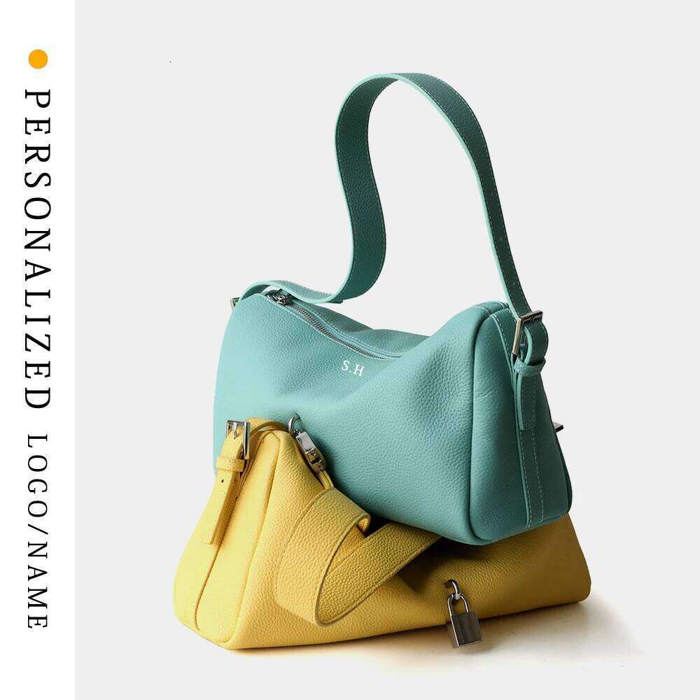 Genuine Women's Free Lettering New One-Shoulder Armpit Soft Leather Oblique Span Pillow Bag High Quality Women