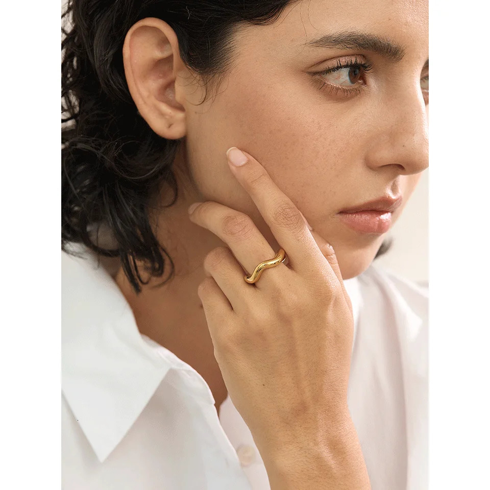 Yhpup High Quality Stainless Steel Twisted Round Finger Ring for Women 18K PVD Plated Texture Simple Daily Jewelry Gift 250610