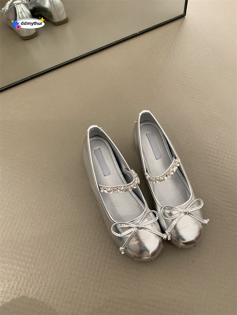 Petite Height Increasing Mary Jane Shoes 2025 New French Style Gentle Fairy Satin Rhinestone Ballet Flats ddmythur