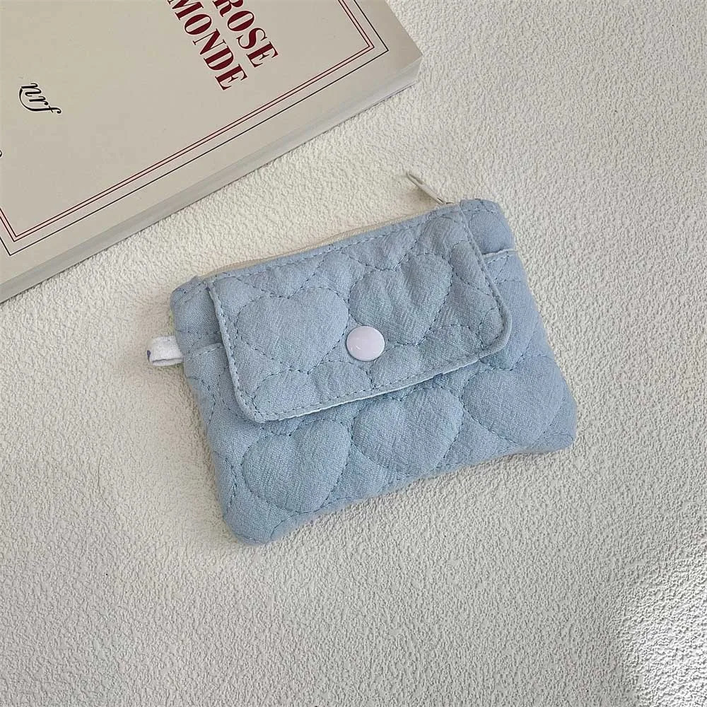 Ins Korean Portable Coin Purse Wallet Pink Blue Heart Pocard Case Lightweight Cotton Headphone Bag Key Storage Bag Gifts 250614