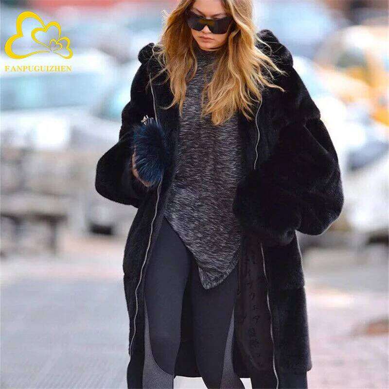 Thickened Faux Mink Women Winter Clothes New Jacket Version Loose Imitation Rabbit Plush Hooded Fur Coat