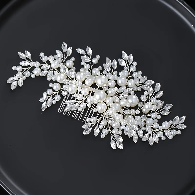 Pearl Hair Comb Headband Rhinestone Pearl Hair Accessories For Women Wedding Accessories Tiara Headpiece 250603