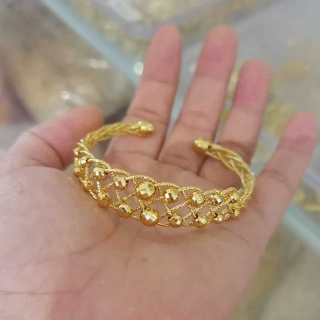 Dubai Gold Color Multi Beads Wide Cuff for Women Luxury Wristband High Quality Jewelry Accessories Gifts Z250616