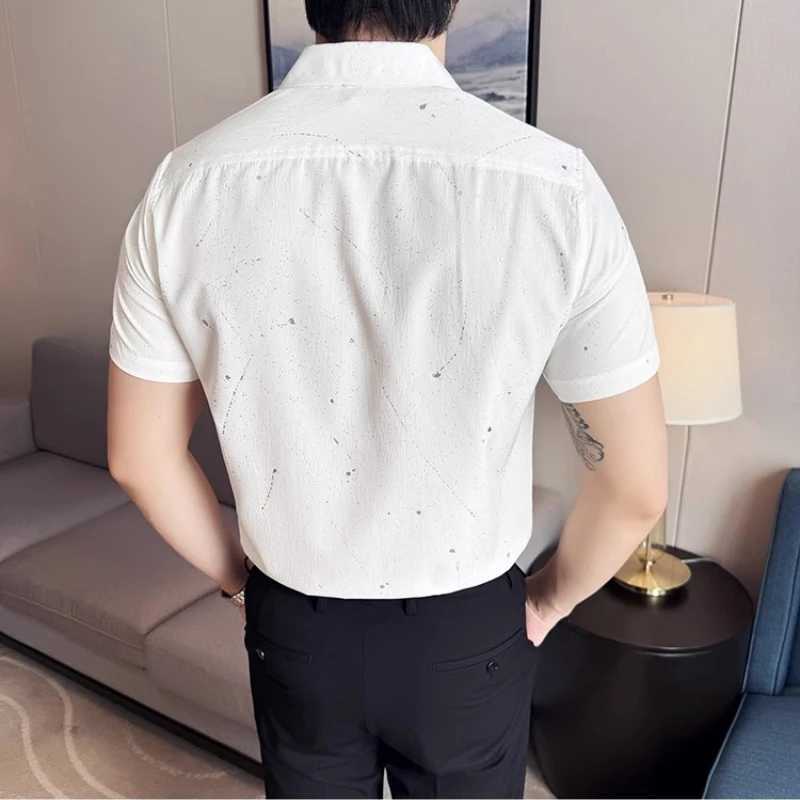 Mens Shirt 2025 Summer New Korean Fashion Short Sleeved Shirt Starry Sky Hot Stamping Casual Solid Color Top Social Shirt W250616