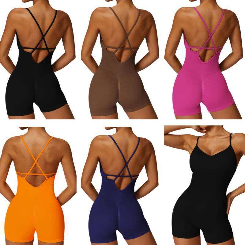 Fiess Top Gym Sleeveless Short Set Legging Women Bra Seamless One-Piece Yoga Suit Sportswear Sport Bodysuit Workout Clothing