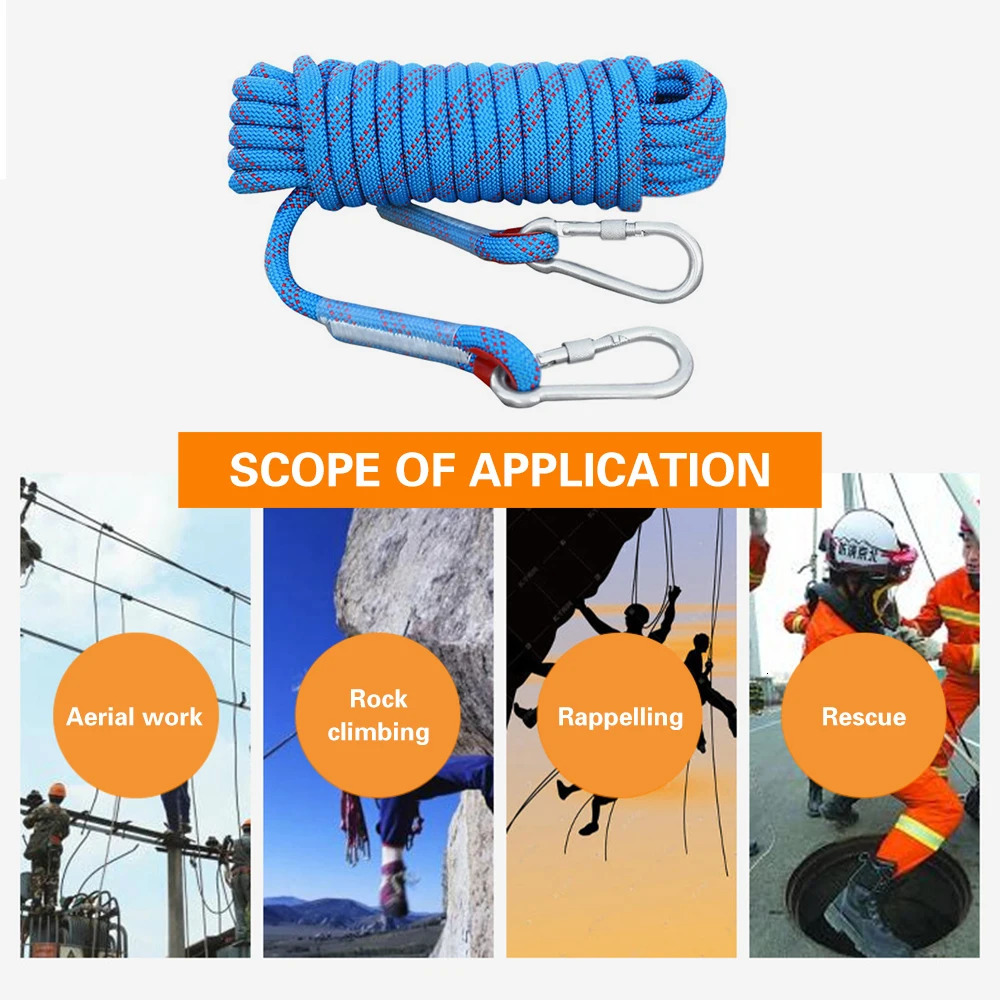 10mm Rock Climbing Rope 10M20M30M Outdoor Static Rapelling for Fire Rescue Safety Escape Tree Sports 250611