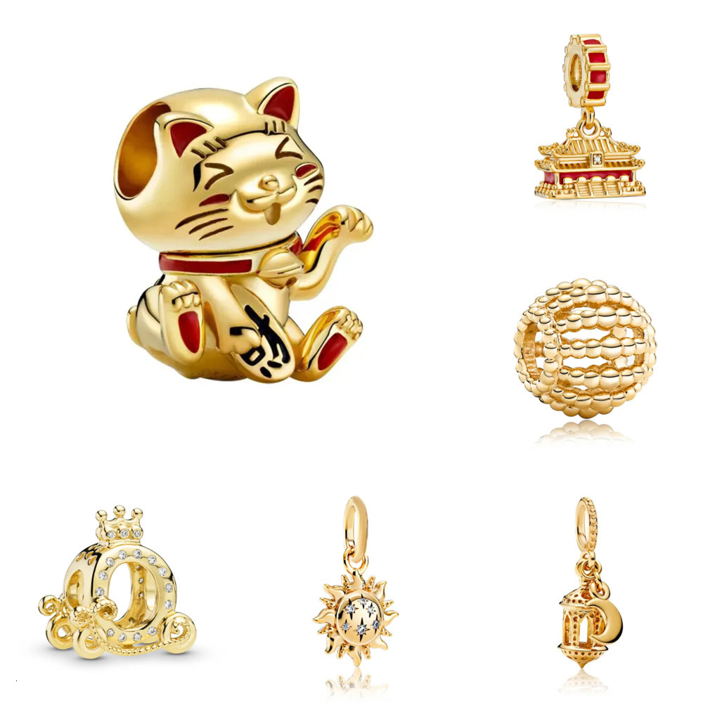 New Sterling Sier Gold Lucky Cat Bee Pineapple DIY Beads Suitable for European Charm Bracelet Ladies Jewelry Fashion Accessories Making