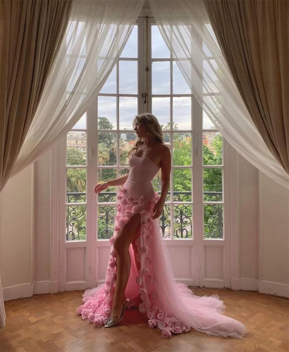 Customized Evening Gown Formal Prom Dress Women Dresses Exquisite Strapless Sheath Cocktail Homecoming Flowers Tulle Occasion 250612