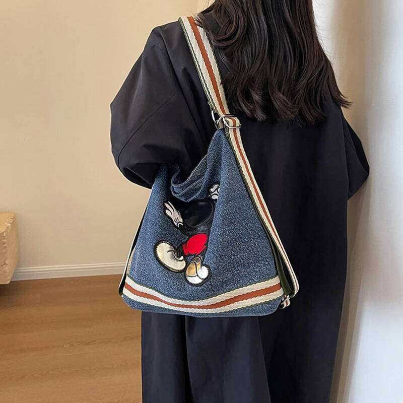 Cartoon Large Capacity Cowboy Women's Adjustable Wide Shoulder Strap Crossbody Bucket Bag