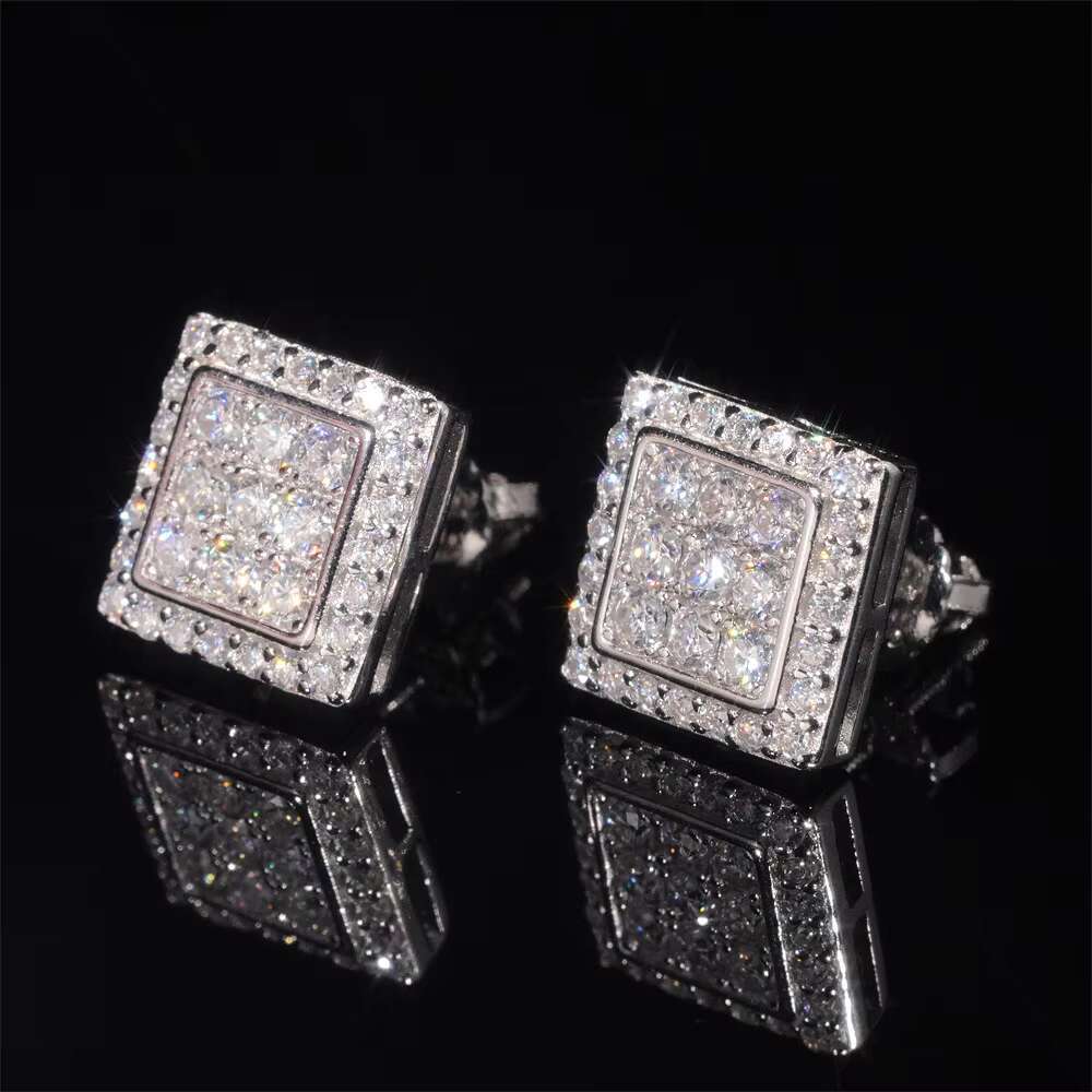 DE Hip Hop Iced Out Moissanite Earring 925 Sterling Silver Chic Square Moissanite Earrings Hip Hop Moissanite Earring Women Men