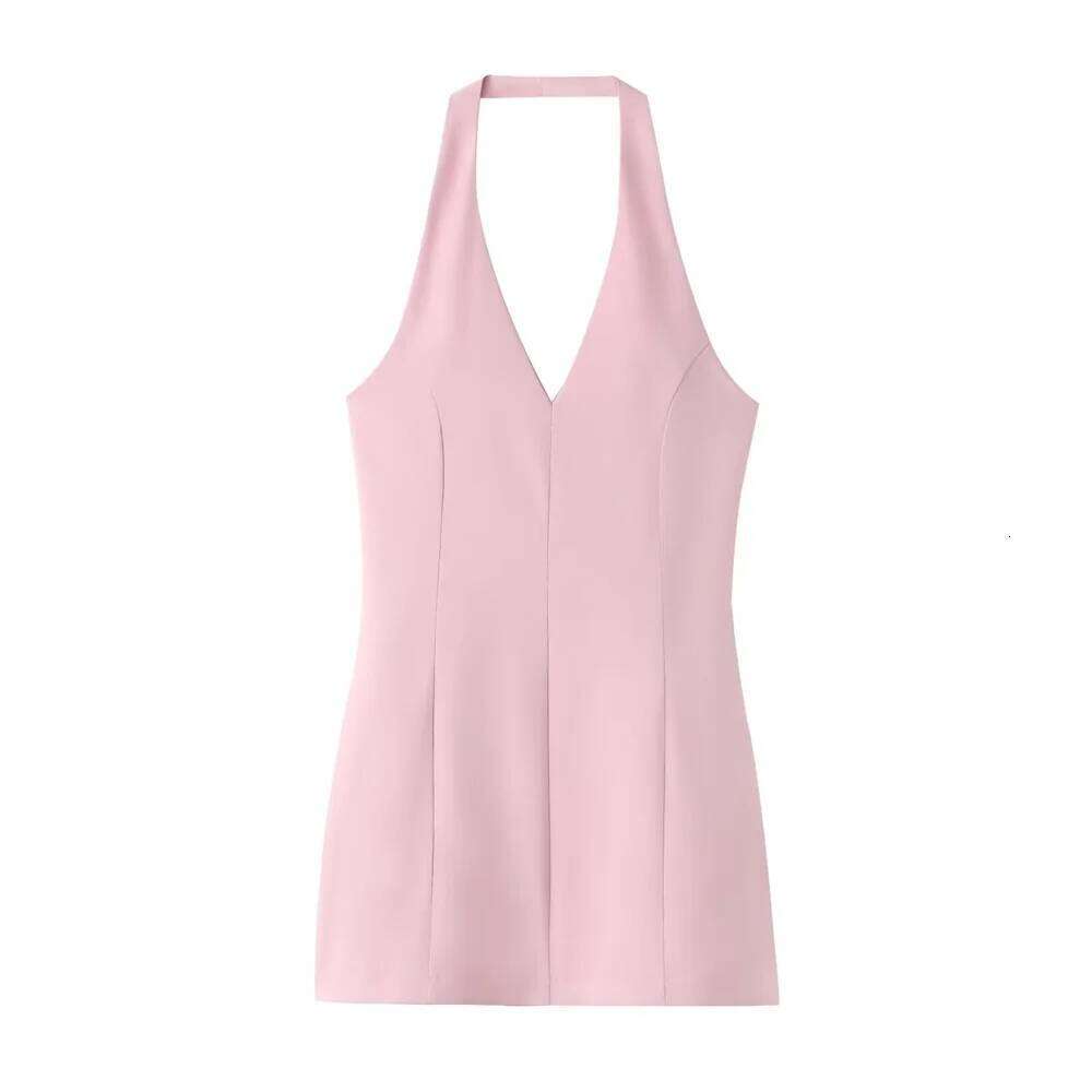 2025 Summer New Product Women's Elegance Hanging Neck Slim Fit Short Wrapped Hip Midi Dress