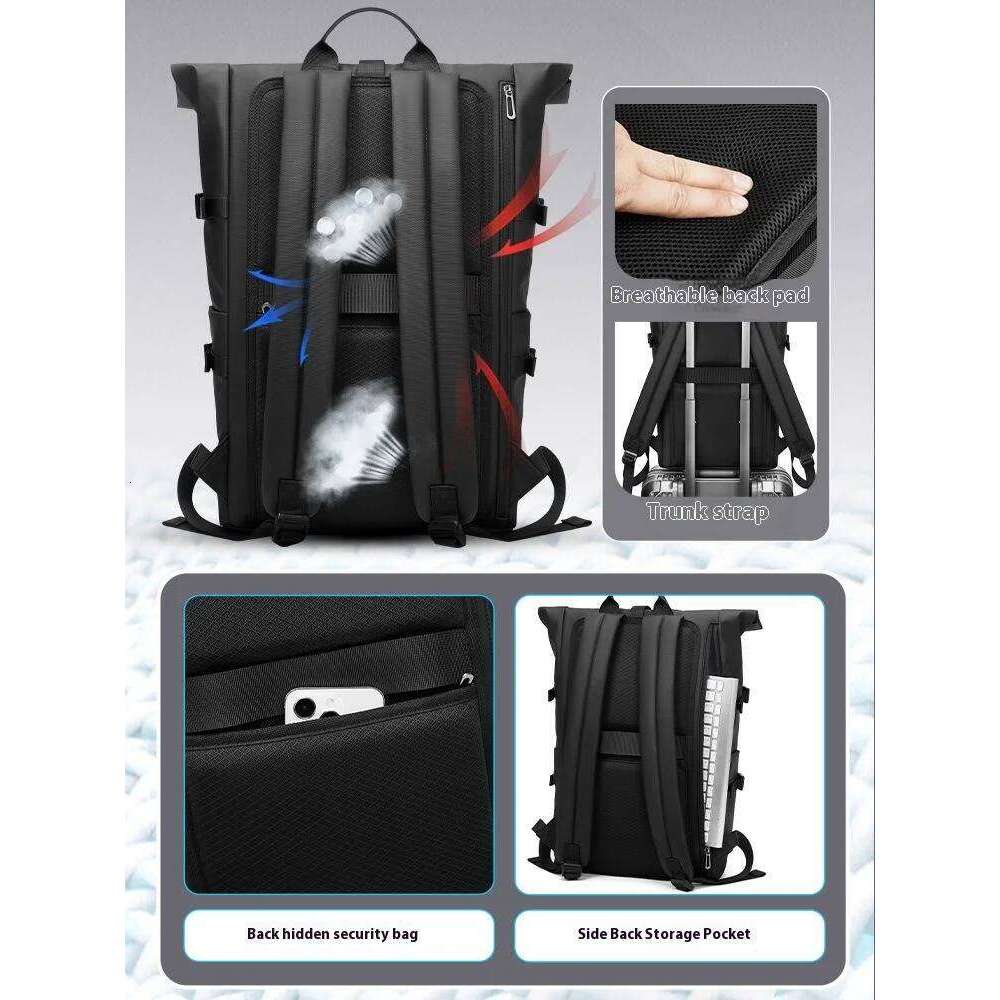 EURCOOL Mochilas Men's Waterproof Rollup Backpack Women Travel Expandable USB Charging Large Capacity Laptop Bag