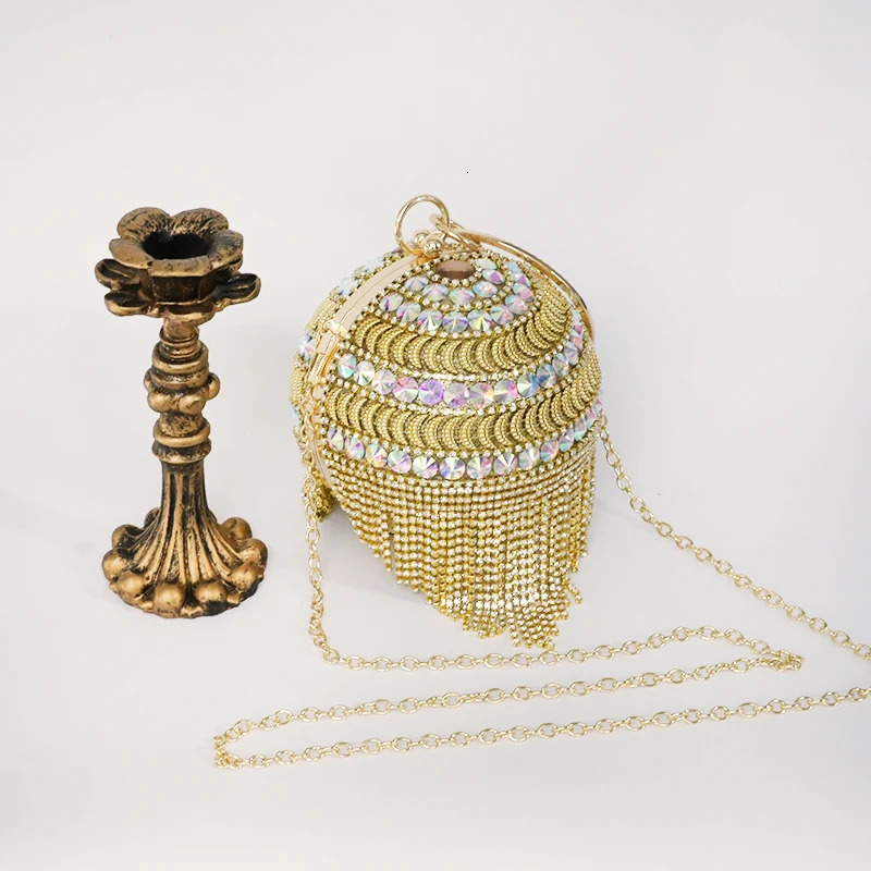 Chic Rhinestone Round Shape Tote Clutch Bag Diamond Tassel Evening Party Luxury Shining Ladies Handbags 250614