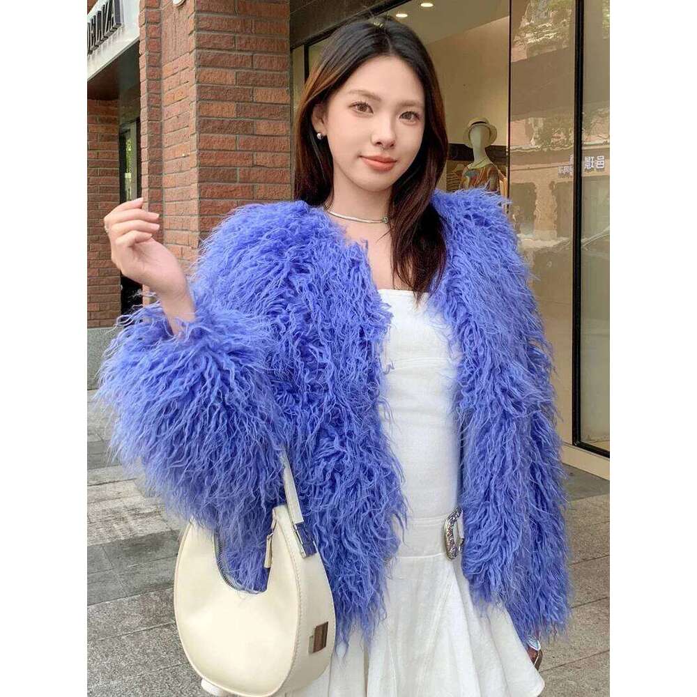 2024 New Solid Color Beach Sheep Wool Autumn And Winter Women's Long-sleeved Short Fashion Fur Jacket Imitation Furry Lamb Coats