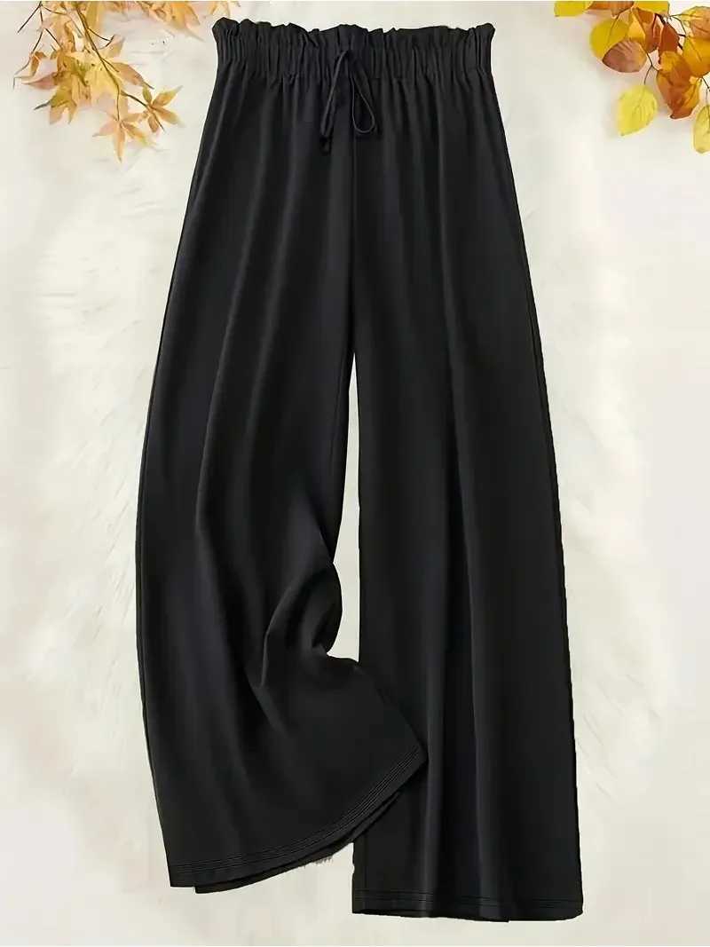 Women Plus Size 1XL-5XL Fashion Solid Color Wide Leg Pants Fe Casual Ele Drstring High Waisted Loose Long Trousers XJ250616
