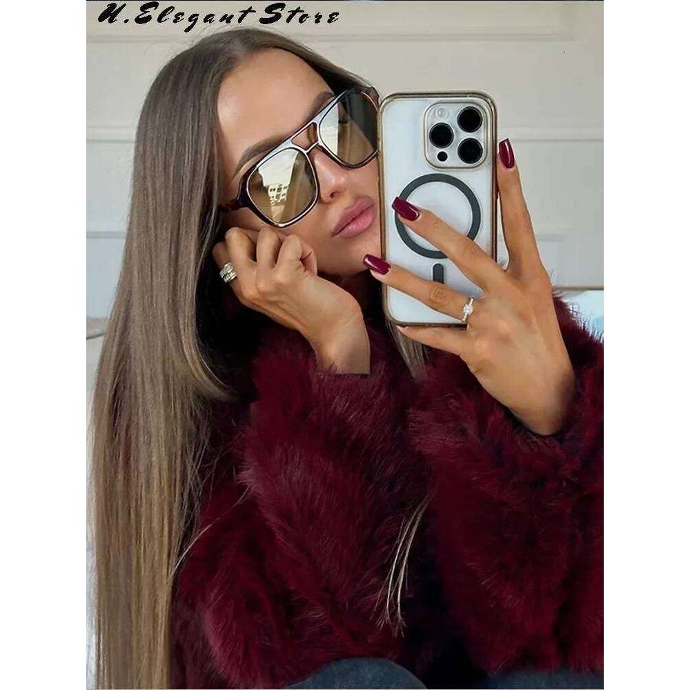 Chic Retro Faux Fur Furry Coat For Long Sleeve Lapel Warm Jackets Solid Coats 2024 Autumn High Street Lady Outerwear
