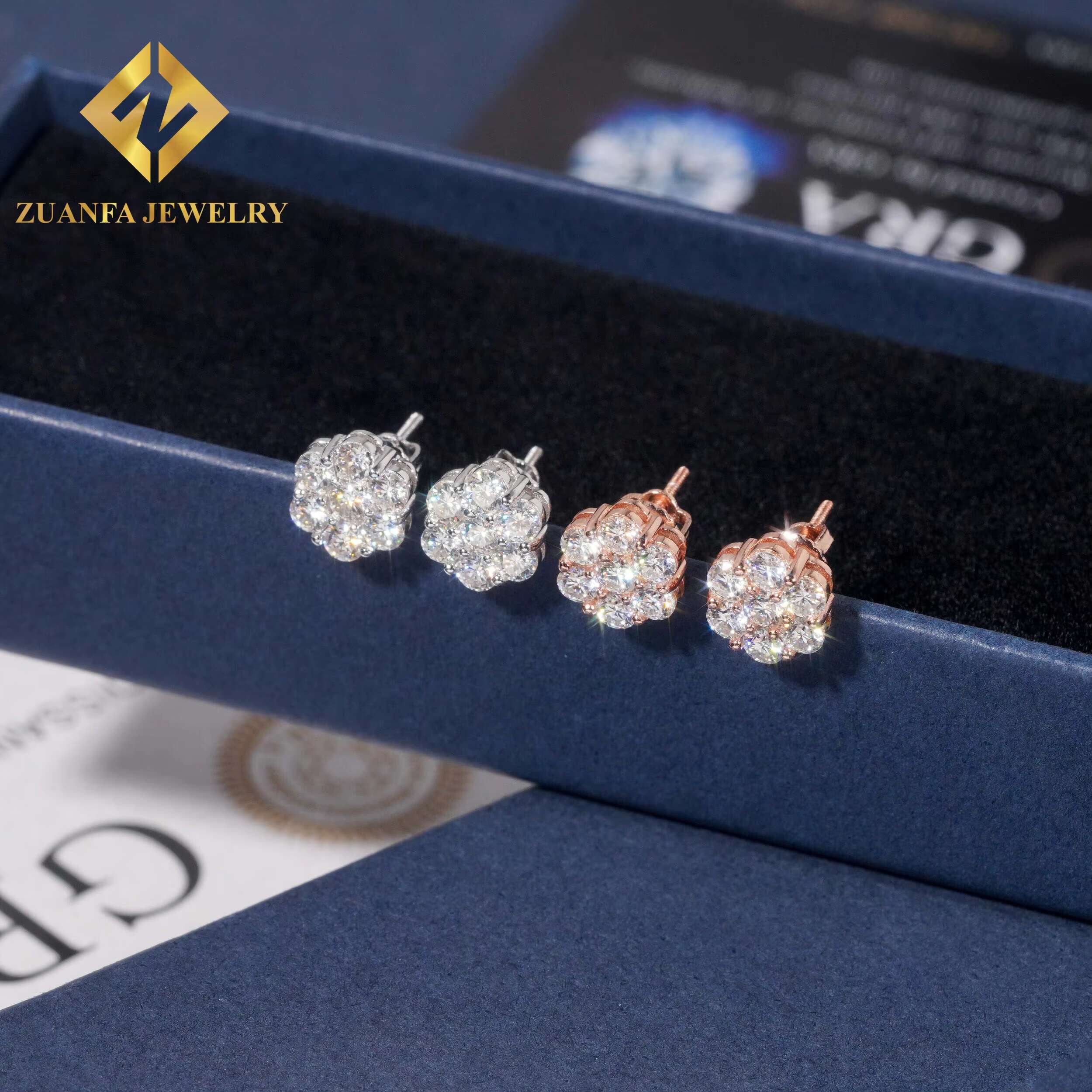 9mm Sun Flower Design Earring 925 Sterling Silver VVS Moissanite Stud Earring Hip Hop Earring Jewelry for Men Women