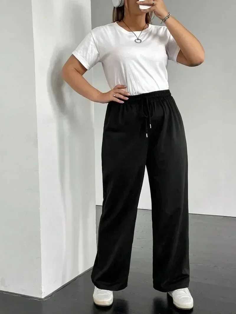 Womens Fashion Plus Size 1X-5XL Drawstring Pants Spring Autumn Solid Color Casual Fashion Versatile Comter Popular Pants XJ250616