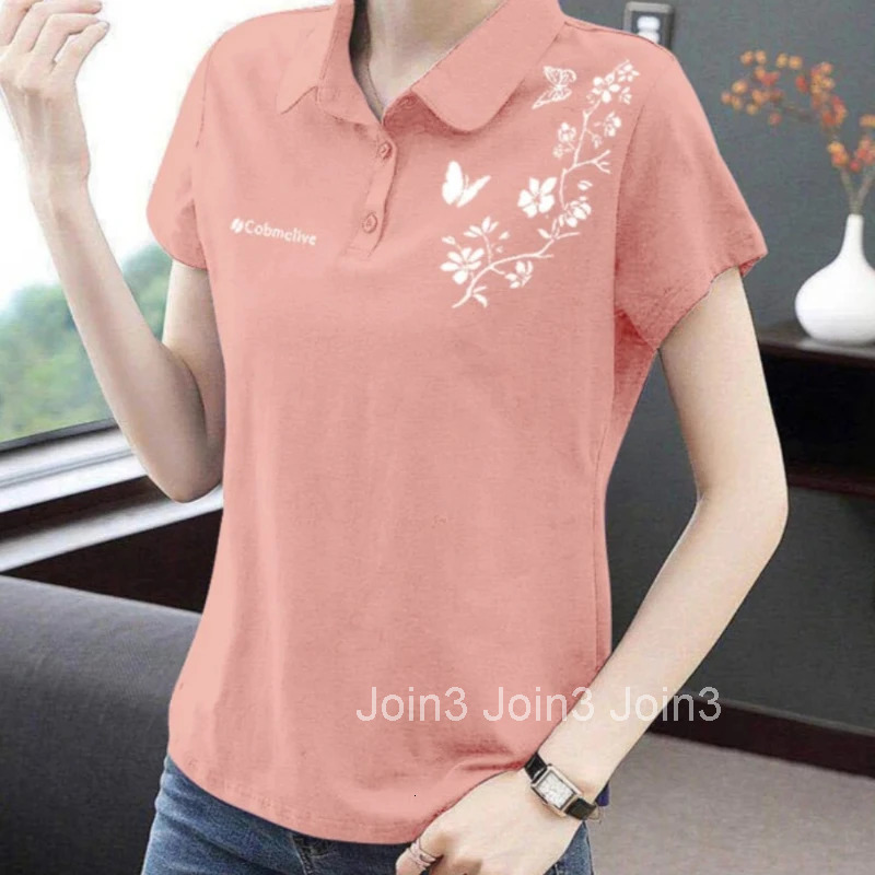 Short Sleeve Polo Neck T Shirt for Women Cotton Woman Tshirt Womens T-shirt Clothing Sales in Trend 2025 Y2k Fashion Youth