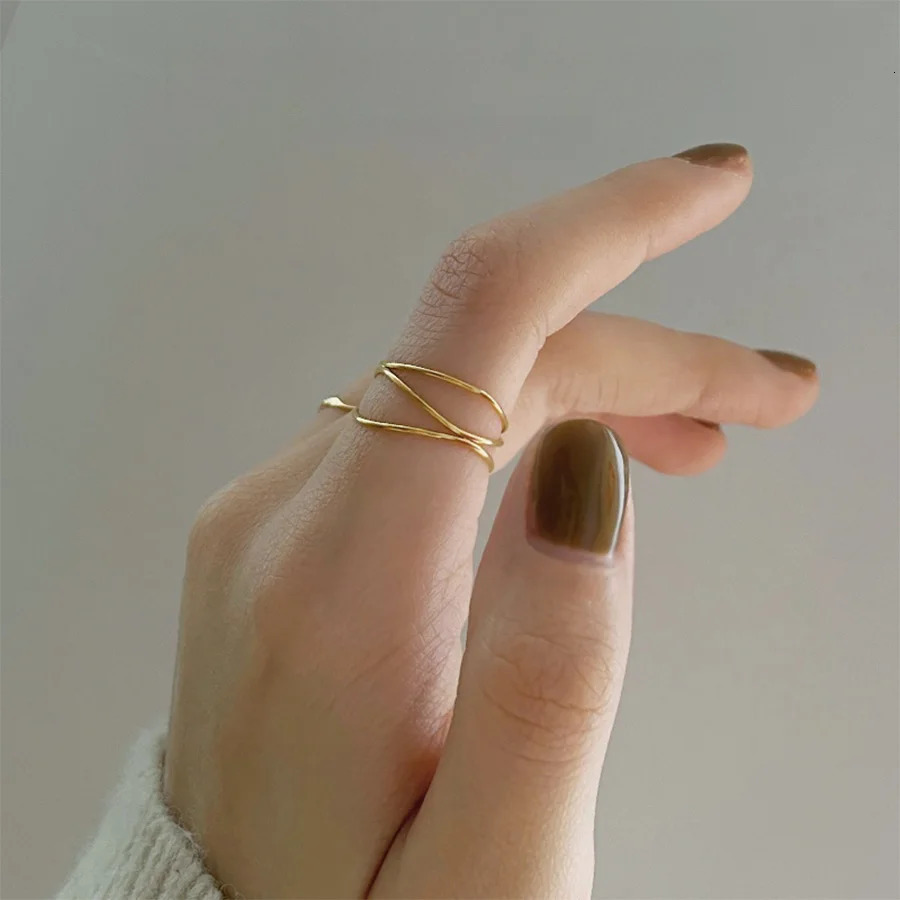 Trendy Simple Three Layered Golden Ring for Women Exquisite Stainless Steel Ring Sweet Cool Party Jewelry Gifts 250610