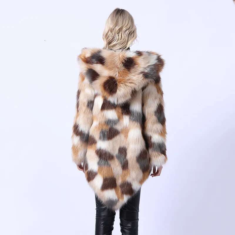 Imitation Fur Jacket European American Foreign Trade Medium and Long Women's Clothing Contrasting Colors To Keep Warm Autumn