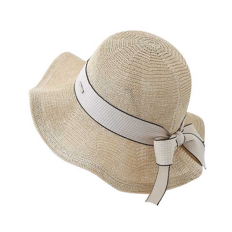 Womens Fisherman Hat With Bow Ribbon Metal Label Breathable Sun Protection Wide Brim Sun Hat For Outdoor Travel Korean Style M250616