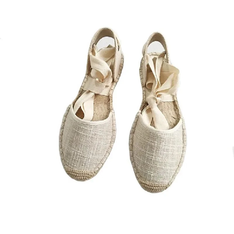 2025 Hemp Rope Bottom Ladies Sandals Flat Shoes Women Strappy Fisherman Sandals Women Spring and Summer Lace Students 250613