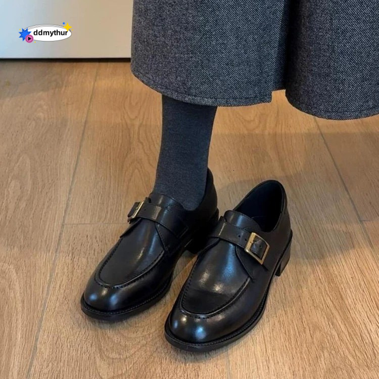 Cowhide Version ~ Commuter Single Women with Belt Buckle, Genuine Loafers for Women, Slimming Low Heels, Versatile Small Leather Shoes ddmythur