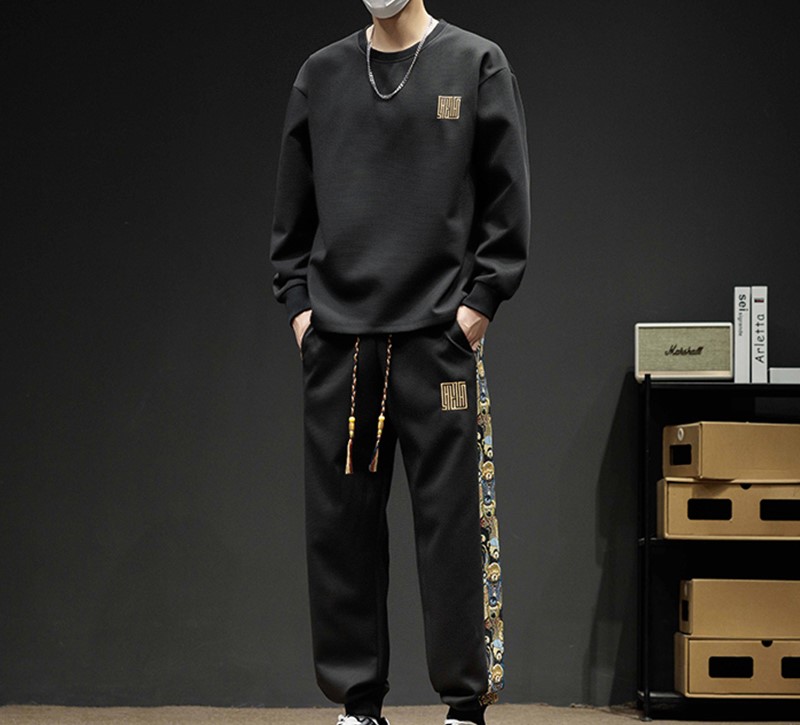 Men's Autumn/Winter Casual Fashion Set - Loose Plus Size Fleece-Lined Thickened Warm Round-Neck Sweatshirt and Long Pants