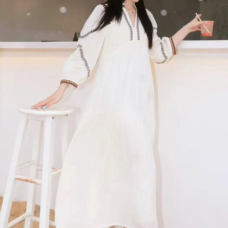 FD290 Spring and Summer New V-neck French Line Printed Dress