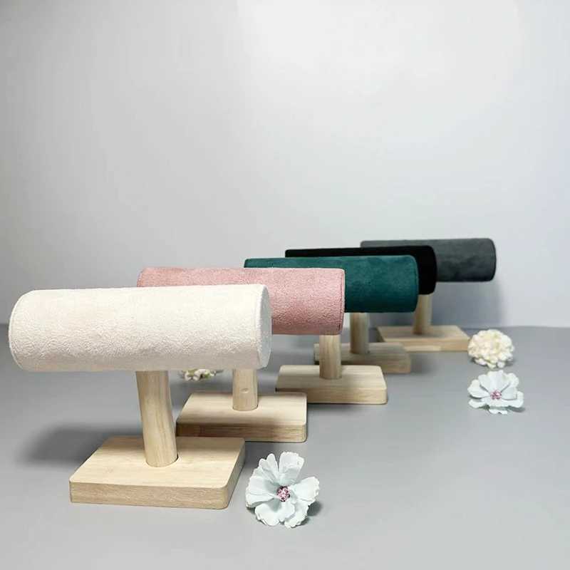 1pc Velvet Display Stand With Wooden Base Bangle Necklace HaiRBands Jewelry Storage Rack Counter Showcase Props Z250616