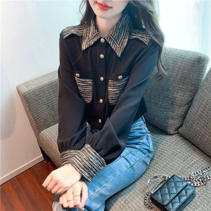 Summer Shirts Blouses for Women Full Long Sleeve Woman Top Chiffon Sale of Beautiful in Promotions Korean Style Streetwear M S