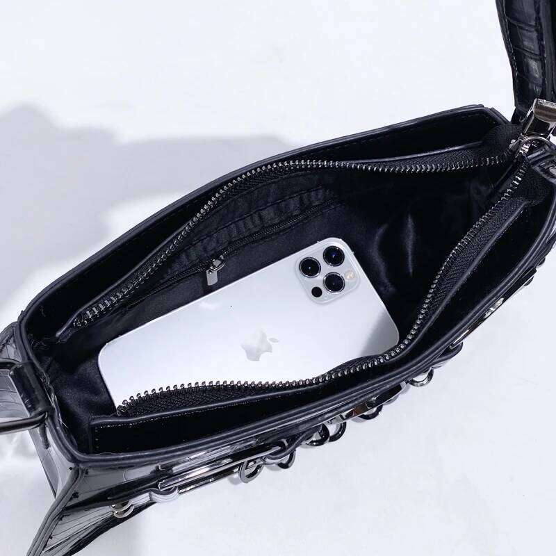 Women's Bags Designer Moto & Biker Bags For Women Designer Handbag Purse New In PU Crocodile Pattern Rivet Letter Chain Y2k Small Shoulder