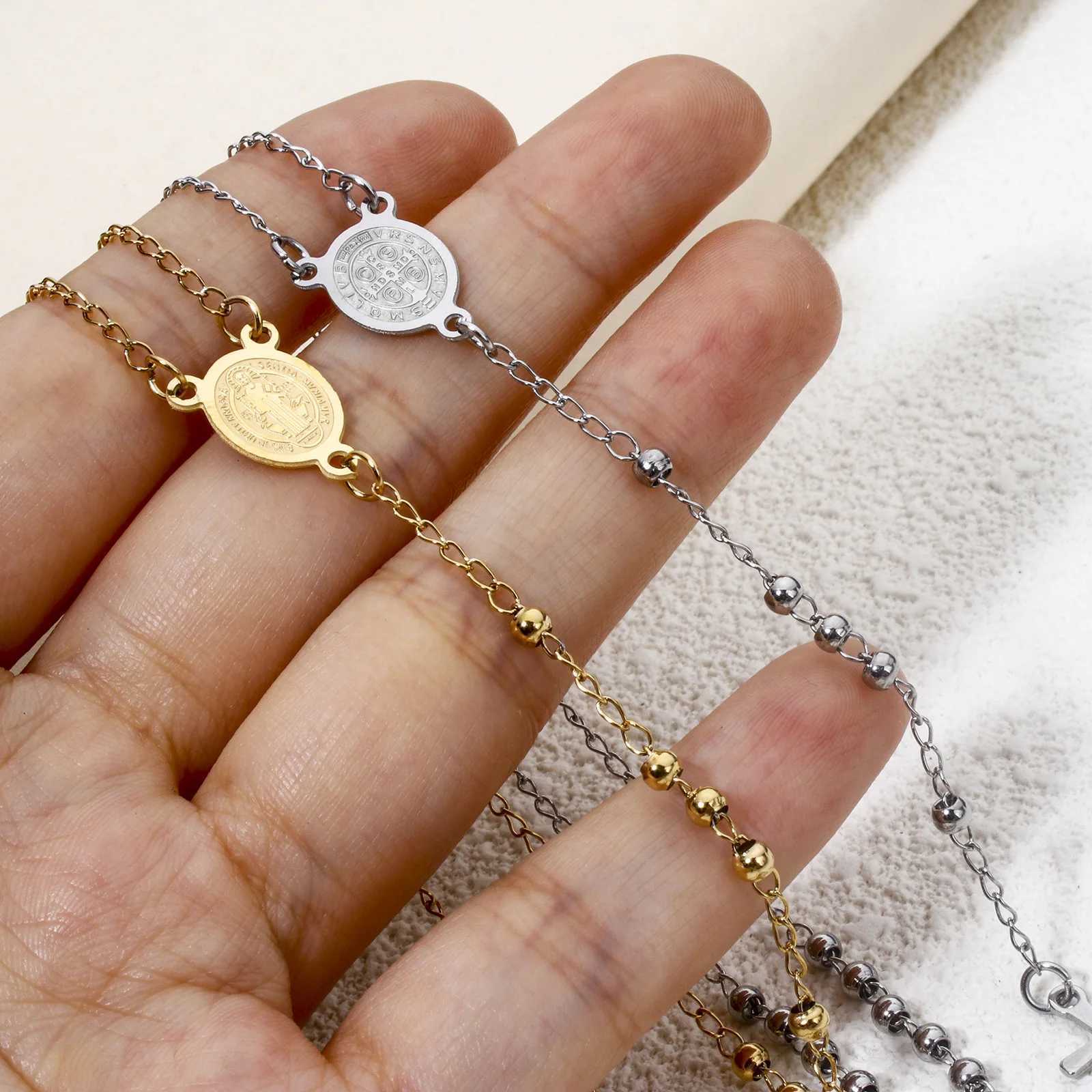 1 Piece Religious 304 Stainless Steel Prayer Beads Rosary Necklace Cross Pendant For Women Jewelry Gifts 52cm(20.5) long M250617