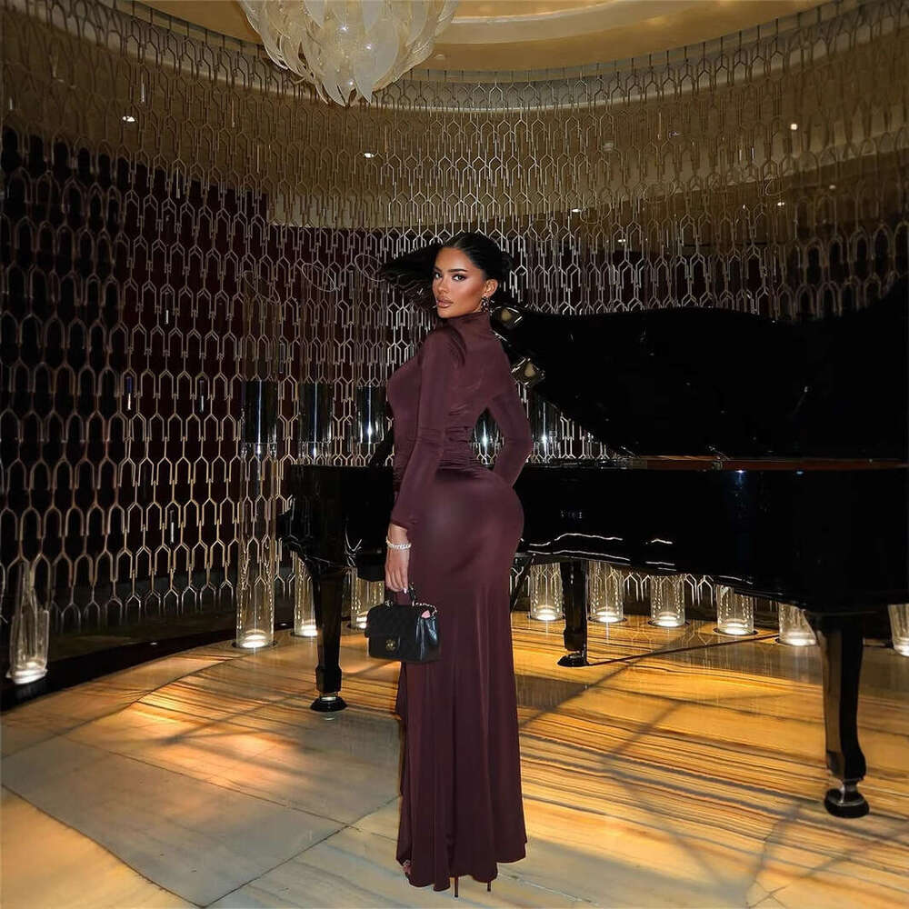 New Fashionable Elegant Metal Design Solid Color Slim Fit Sexy Bodycon Long Dress For Women B5