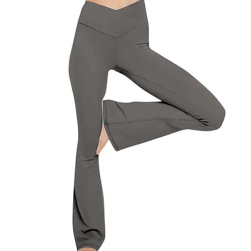 High Elastic V Waist Wide Leg Flared Pants Women Leggings High Waist Gym Workout Fashion Solid Hip Liftting Leggings Yoga PantsXJ250616