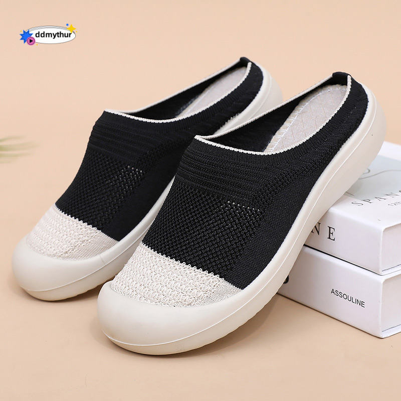 Women's Summer New Fashion Breathable Versatile Non-Slip Wear-Resistant Round Toe Slip-On Shoes Half Slippers ddmythur